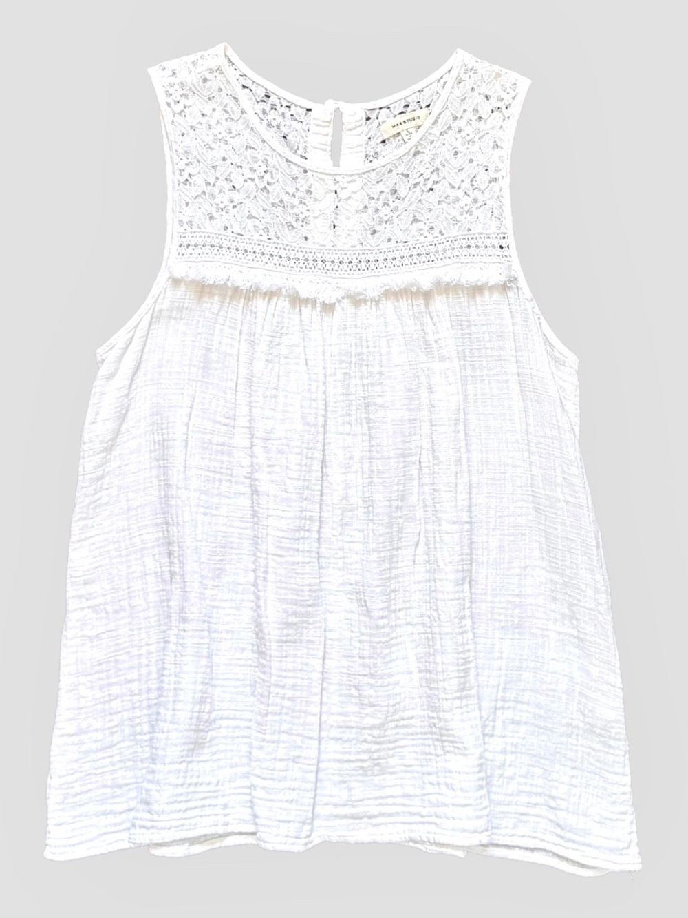 Max Studio Lace Yoke Cotton Sleeveless Blouse White size L